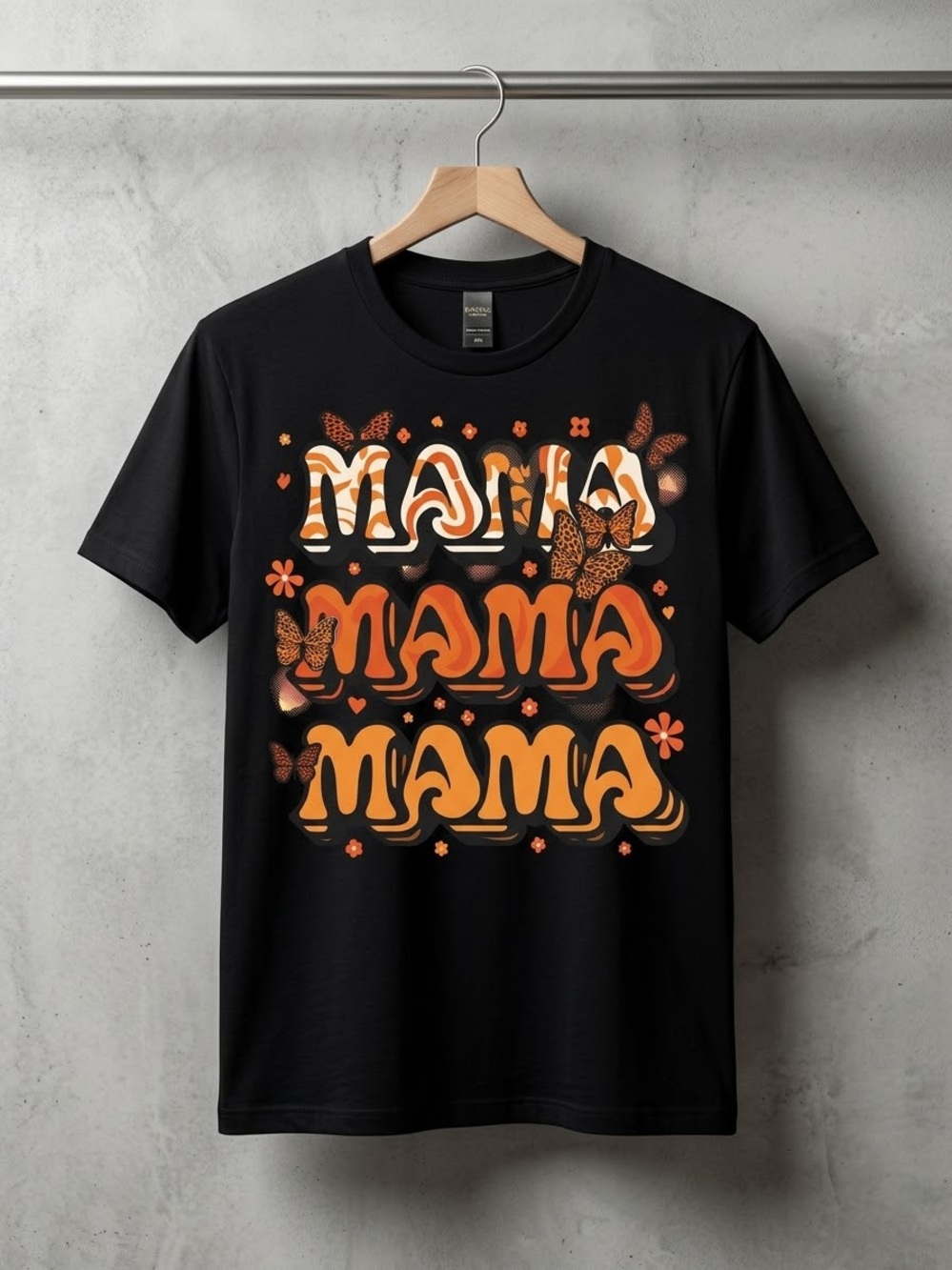 Gildan Black Short Sleeve Tee with Orange 'Mama' Graphic